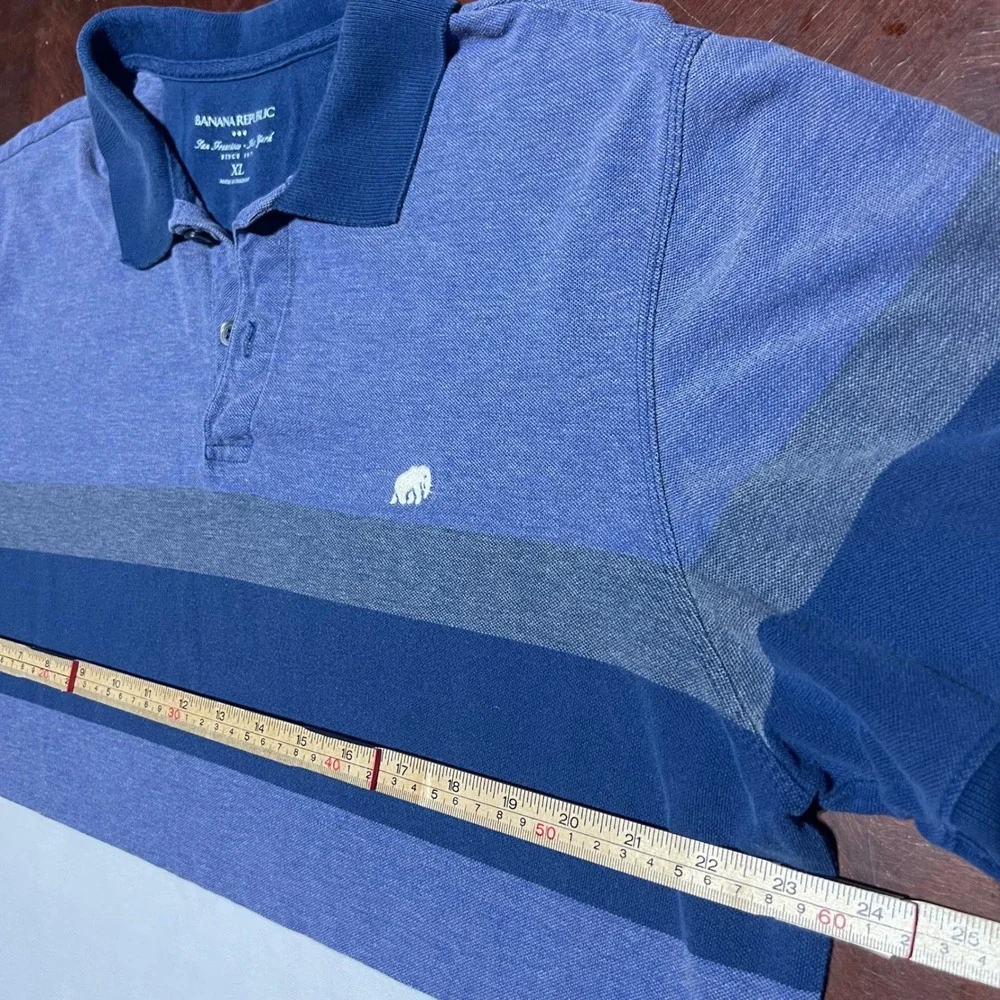 Banana Republic Mens XL Blue Striped Pique Polo Shirt Elephant Logo Cotton